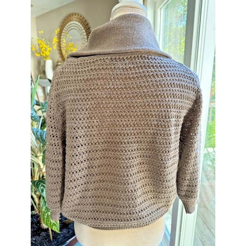 New York & Co Shimmery Cowl Sweater Sz L Open Knit Gold Thread Special Party - Picture 4 of 11
